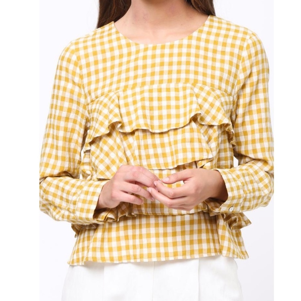 Movint | Yellow and White Gingham Ruffle Blouse